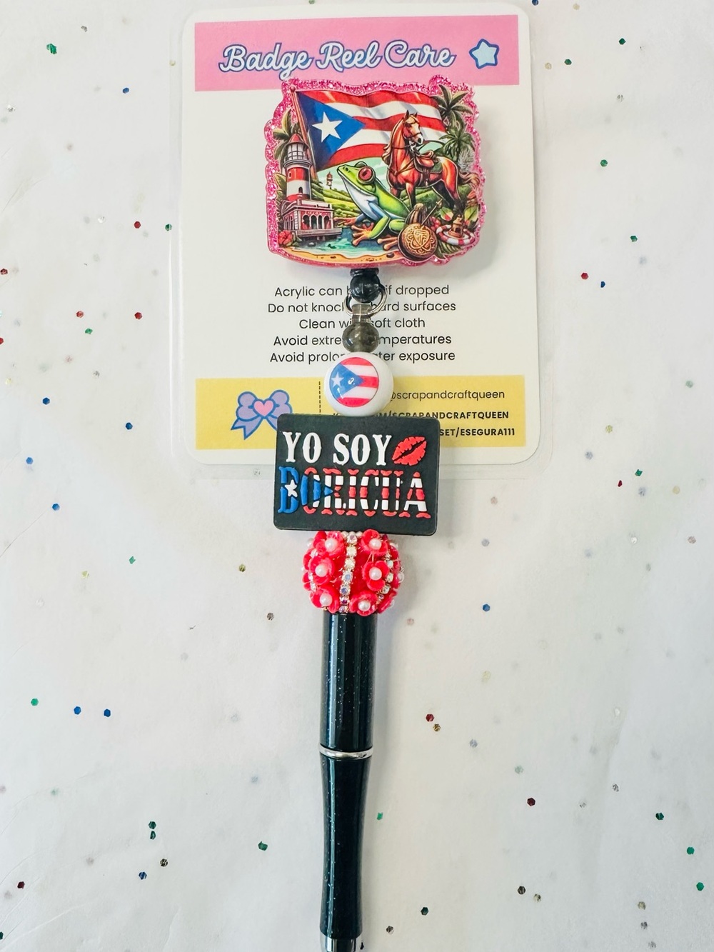 Yo Soy Boricua Red & Black Badge Reel Pen with refill